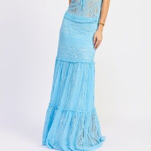 Sky Blue Lace Maxi Skirt